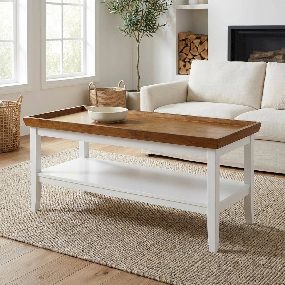 Back. FurniFact - Multi Coffee Table with Shelf and Storage Space - Driftwood/White.