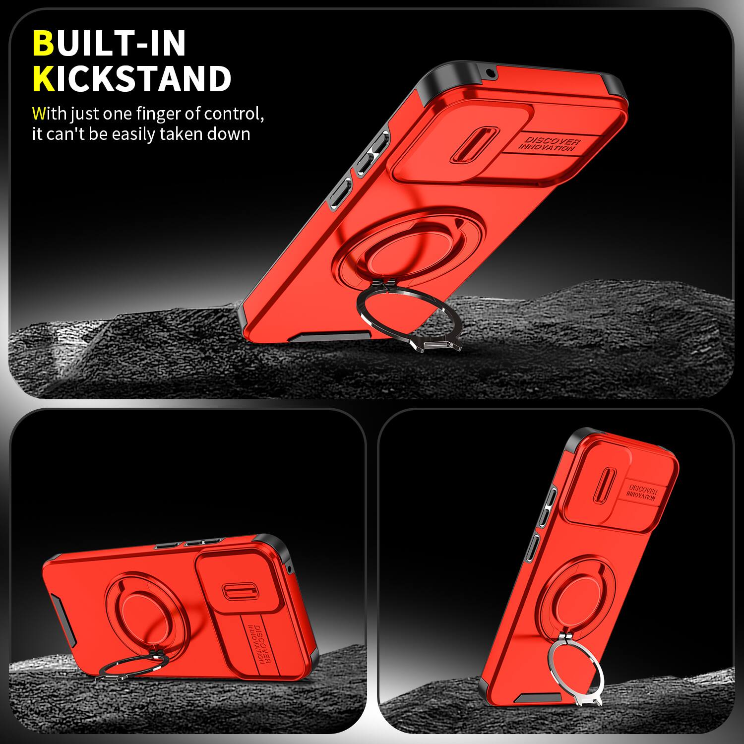 BUILT-IN KICKSTAND  
With just one finger of control, it can't be easily taken down  

DISCOVER INNOVATION  
HONZYOHI REVOCIO