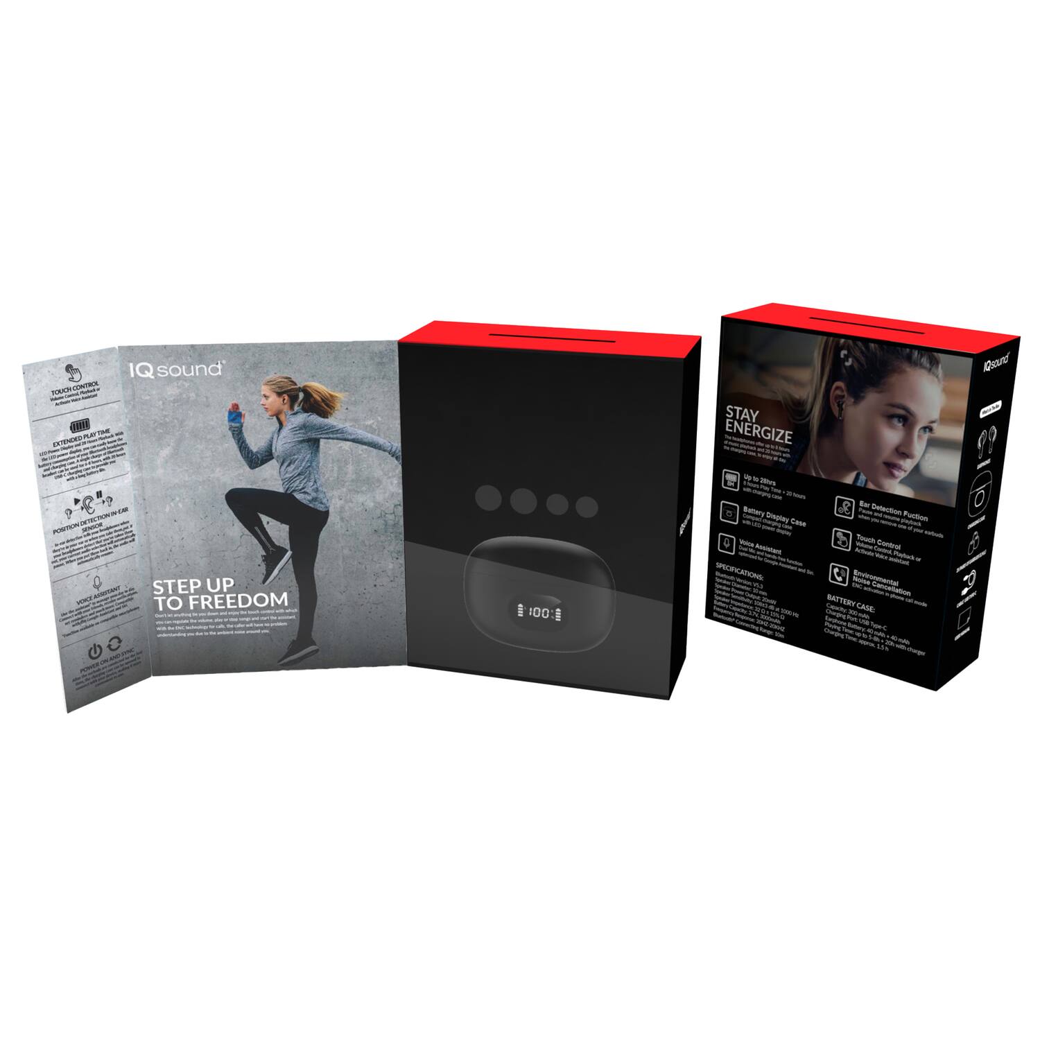 iQ Sound TWS Bluetooth In Ear Earphones with Mics, LED Power