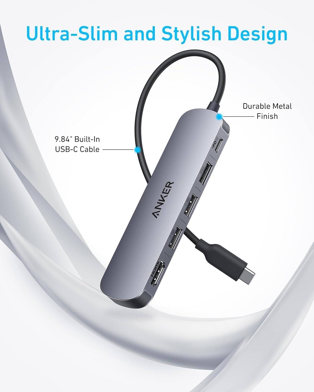 Ultra-Slim and Stylish Design, Durable Metal Finish, 9.84" Built-In USB-C Cable, PD ANKER ICH
