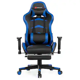 Costway - Racing Massage Gaming Chair with Footrest - Blue + Black