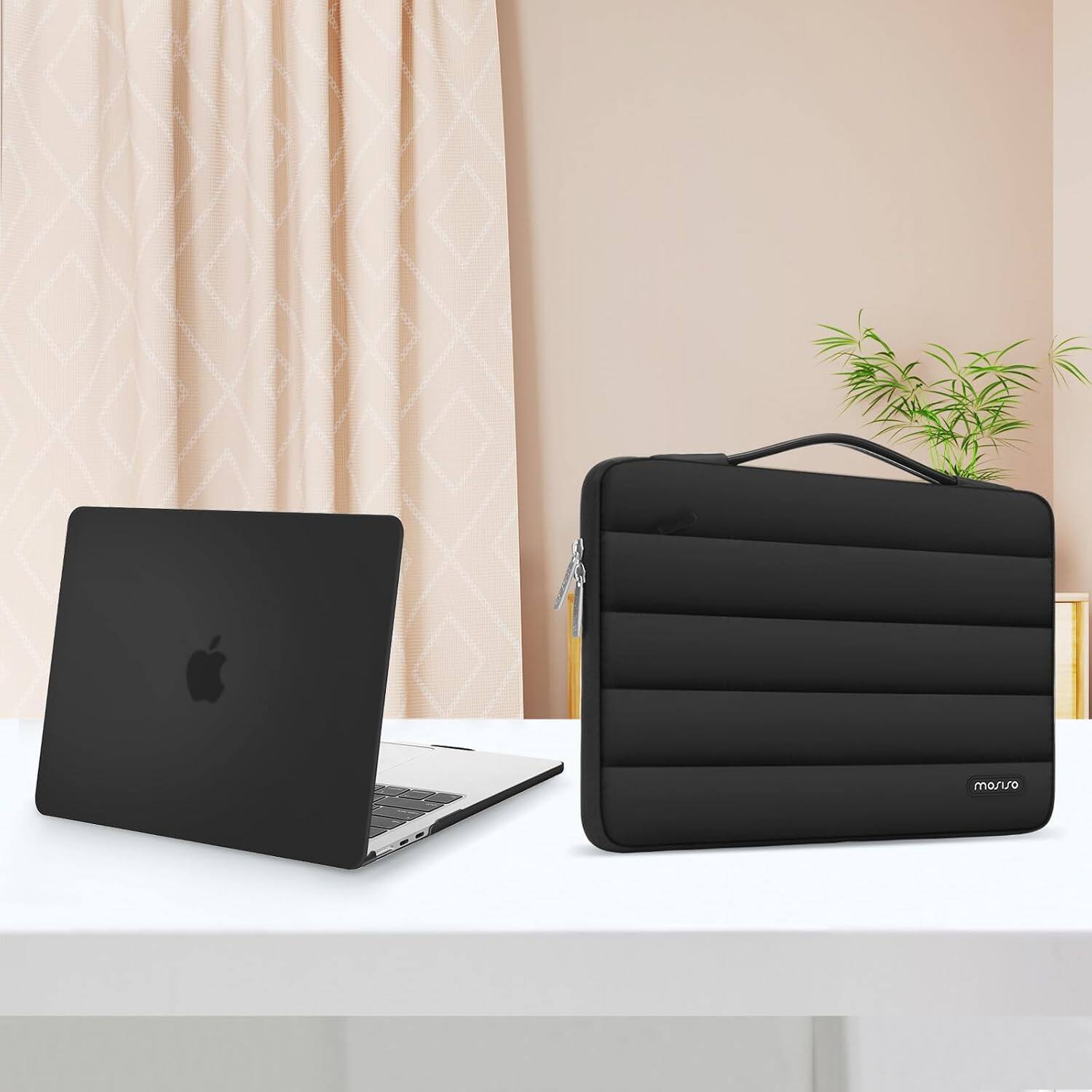 Alt View 3. mosiso - Hard Case Set for MacBook Air 13 inch M5 M4 M3 M2 2022-2026 with Puffy Bag&Keyboard Cover&Webcam Cover&Screen Protector - Black.