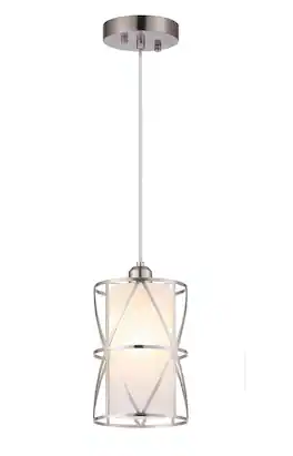 FINEAK - Modern Brushed Nickel Pendant Light with Frosted Glass - Cylindrical Hanging Fixture