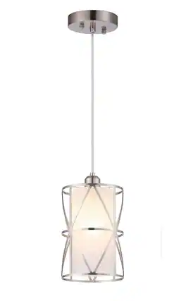 Front. FINEAK - Modern Brushed Nickel Pendant Light with Frosted Glass - Cylindrical Hanging Fixture.