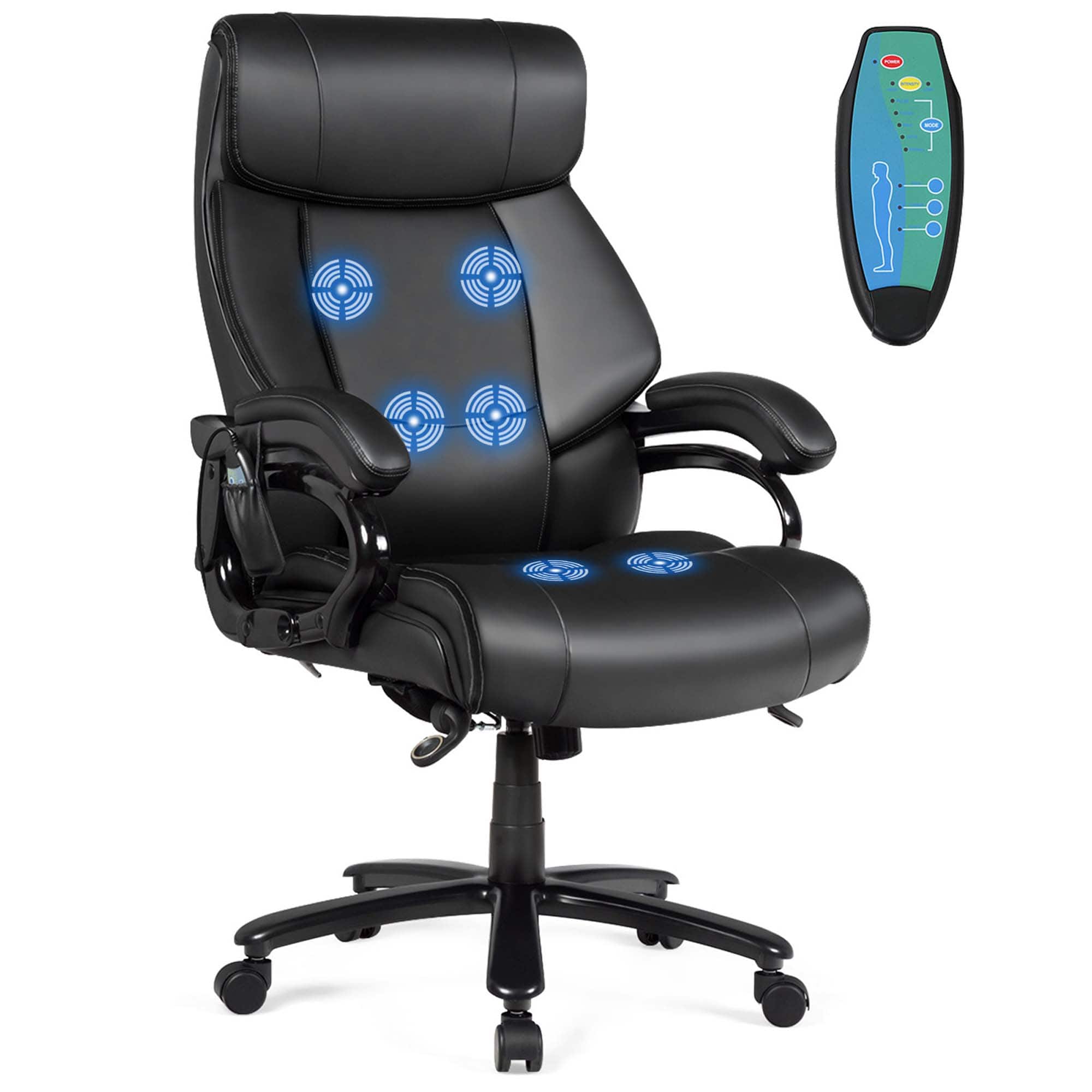 Front. Costway - Big & Tall 6-Point Massage Wide Seat Office Chair with Padded Armrests - Black.