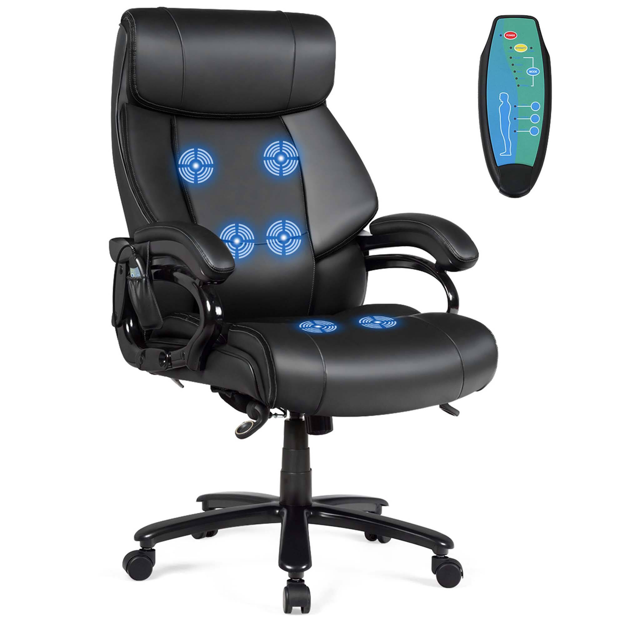 Front. Costway - Big & Tall 6-Point Massage Wide Seat Office Chair with Padded Armrests - Black.