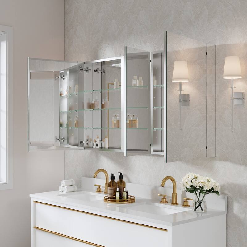 Alt View 3. WELLFOR - Combo 52 in. W x 30 in. H Rectangular Recess/Surface Mount Frameless Medicine Cabinet with Mirror, Soft Close Door - Silver.