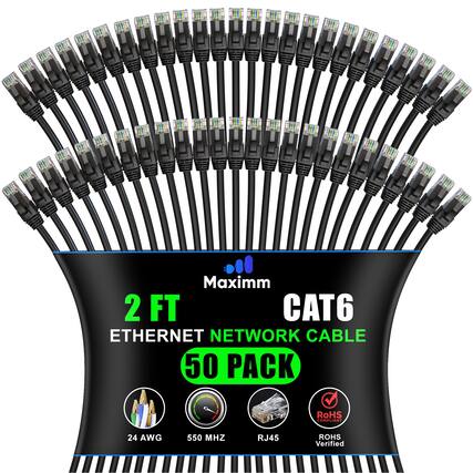 UE U U UE UR Maximm 2 FT CAT6 ETHERNET NETWORK CABLE 50 PACK RoHS COMPLIANT 24 AWG 550 MHZ RJ45 ROHS Verified
