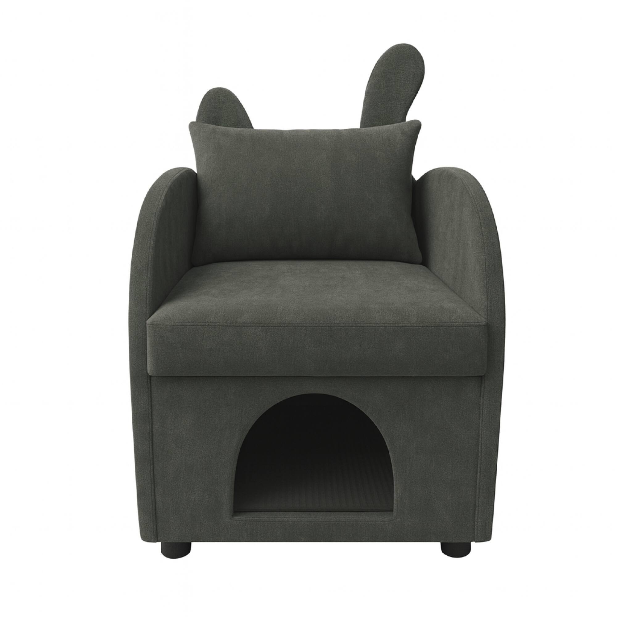 Alt View 4. GOODSILO - Pet-Friendly Armchair with Hideaway Compartment and Bunny-Ear Design for Small Animals and Compact Living Spaces - Dark Gray.
