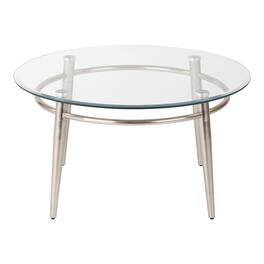 OSP Home Furnishings - Brooklyn Round Glass Top Coffee Table - Glass / Brushed Nickel
