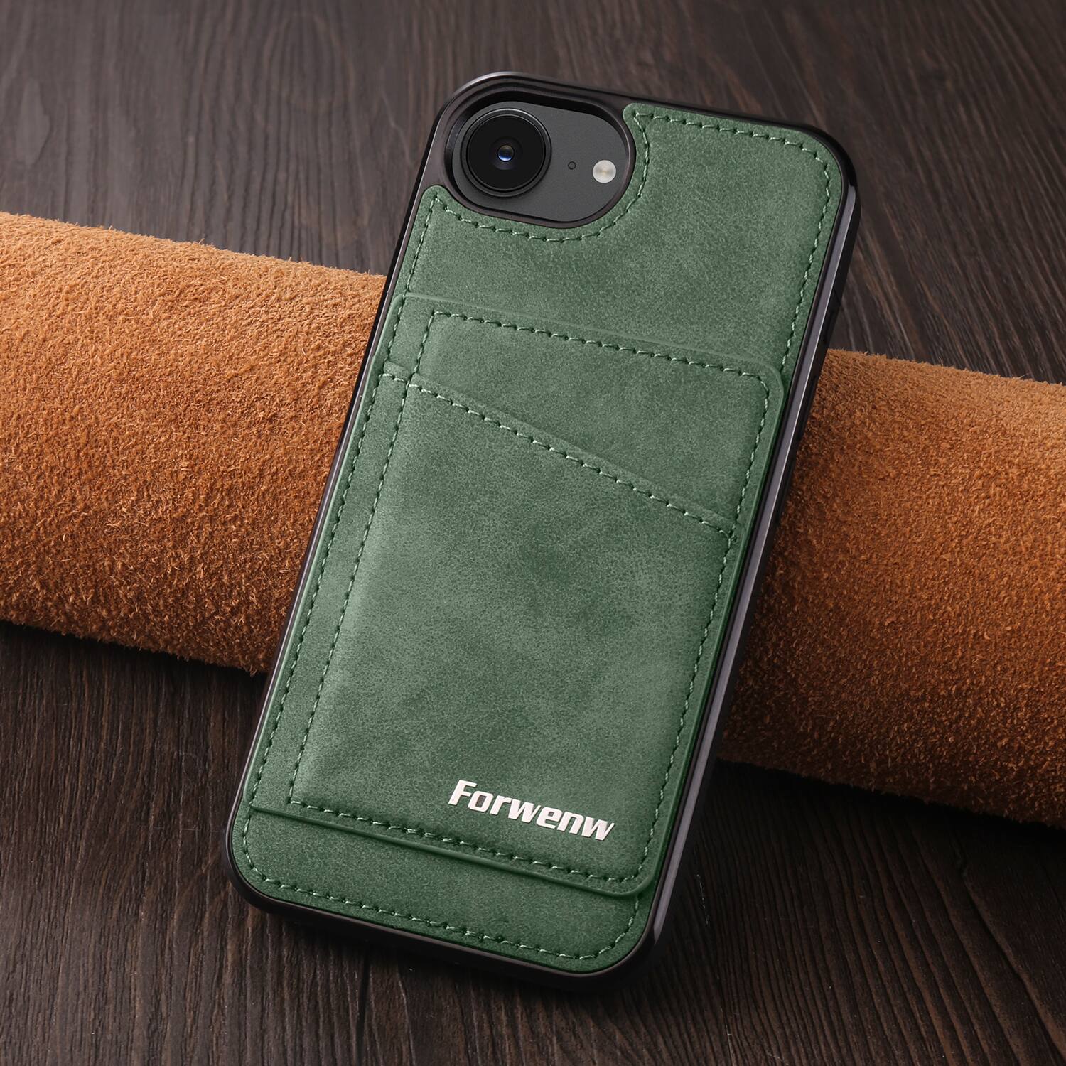 Alt View 1. Dteck - Dteck RFID Blocking Back Wallet Case for iPhone 16E / 17E, Shockproof PU Leather Kickstand Rugged Cover - Green.