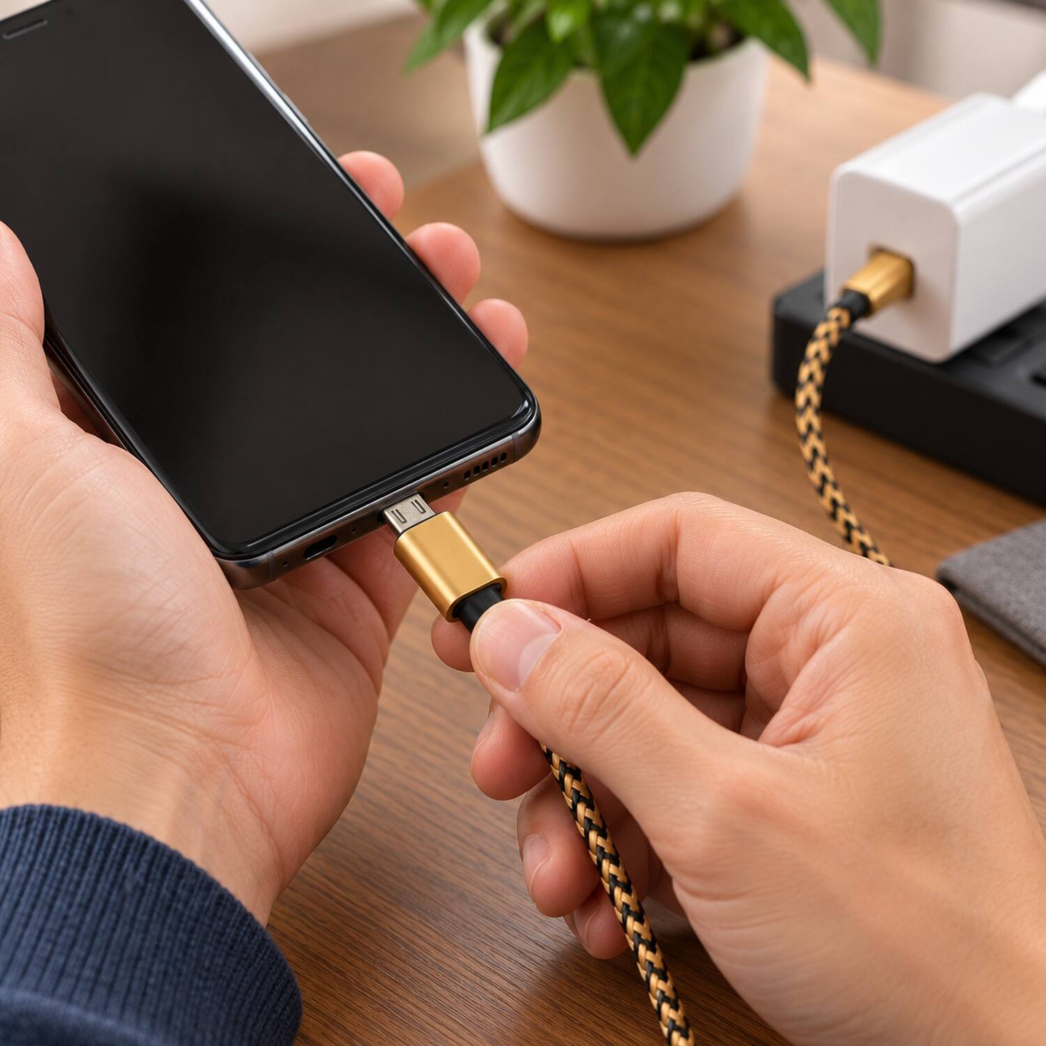 Back. Sanoxy - 1M / 3FT Micro USB Fast Charger Data Sync Cable Cord (Gold) - Gold.