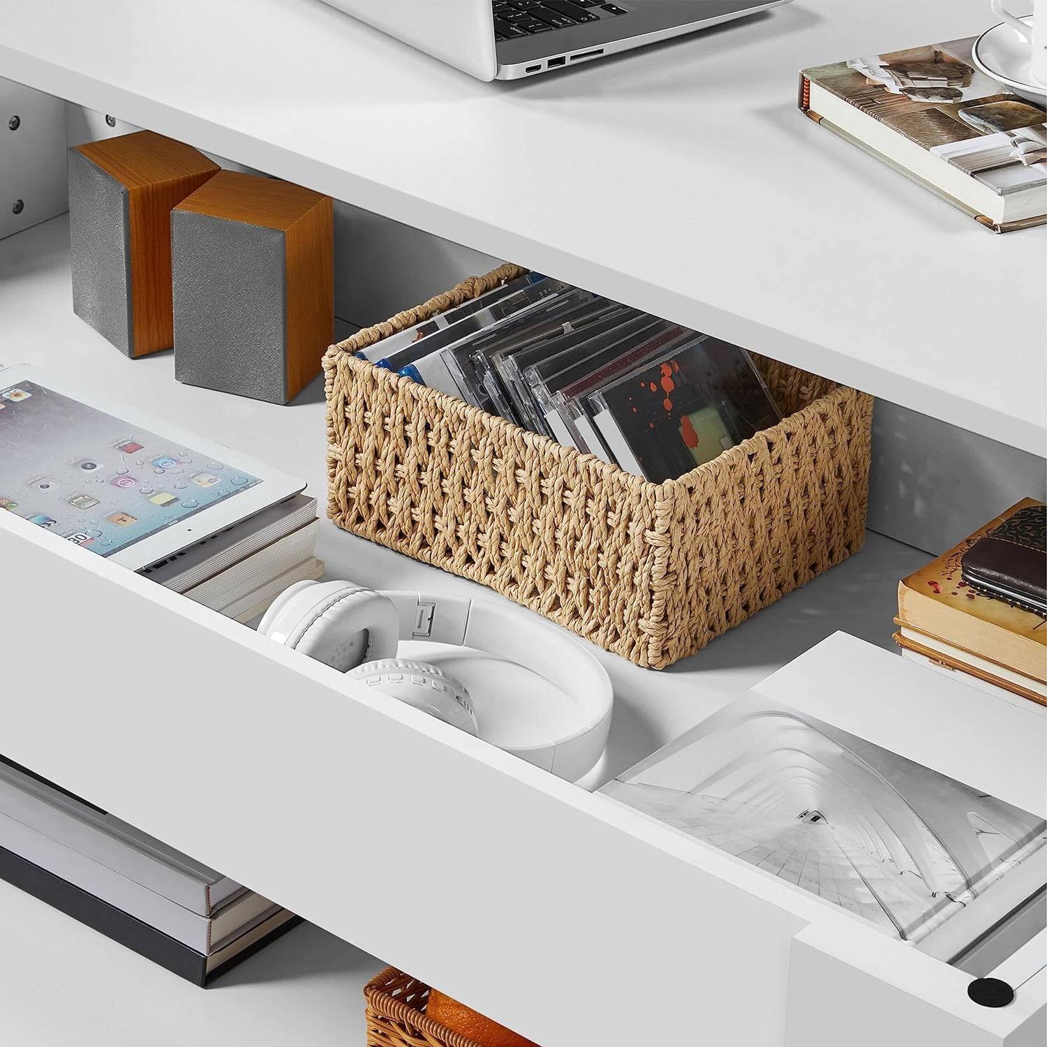 Back. Hivvago - Lift-Top Coffee Table Laptop Desk TV Tray in White Wood Finish - white.