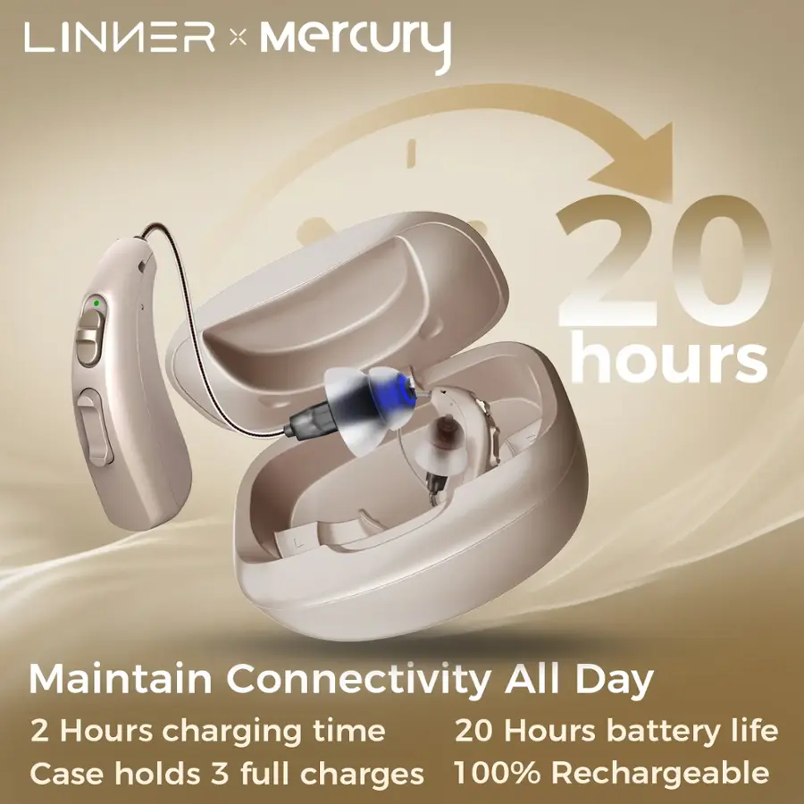 Linker X Mercury maintains connectivity all day with 20 hours of battery life. The case holds 3 full charges, and it takes only 2 hours to charge. The product is 100% rechargeable, ensuring that users can enjoy uninterrupted connectivity throughout the day.