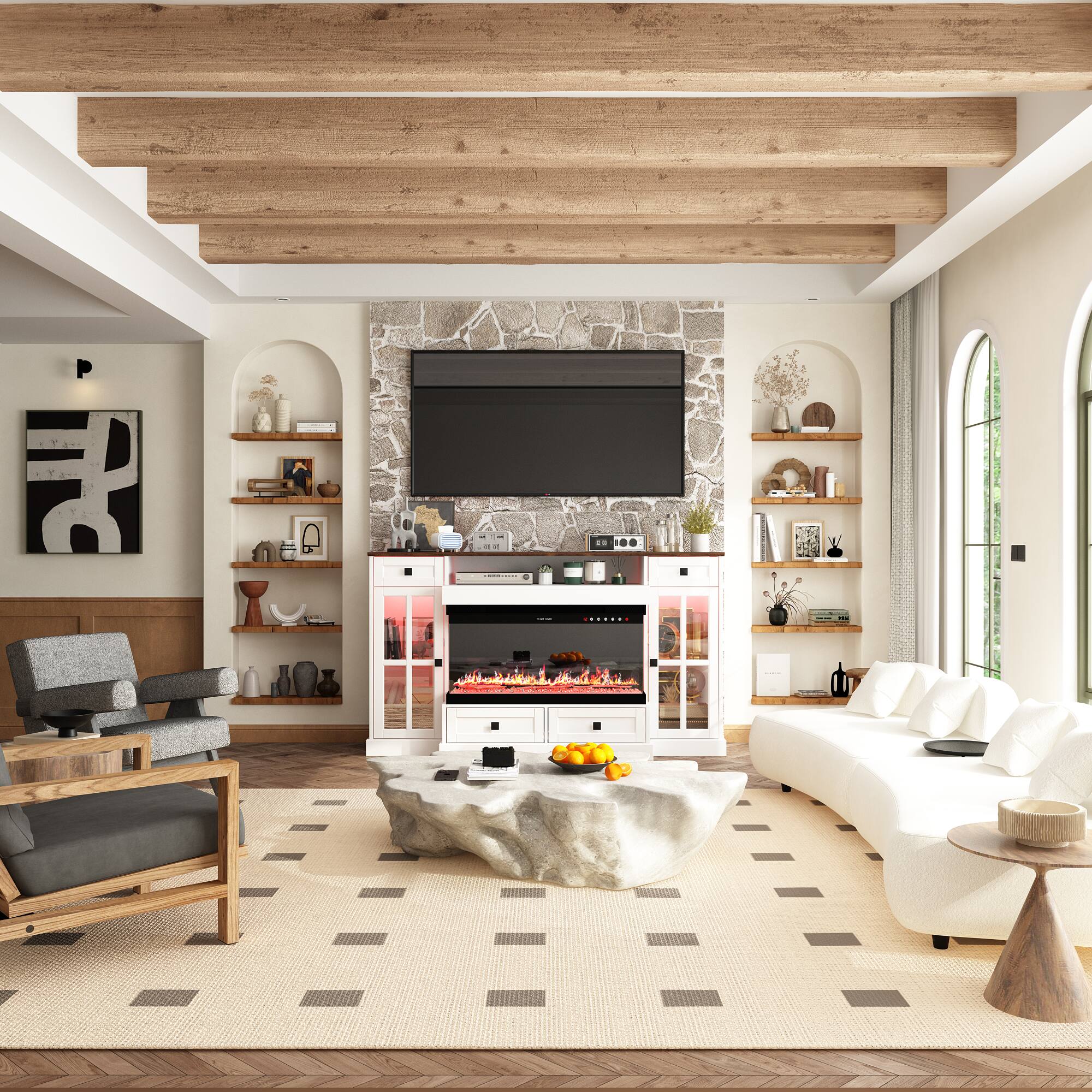 Alt View 10. Famapy - Classic TV Stand with Electric Fireplace, Upto 55" TV Entertainment Center with Storage and Heating for Living Room - Brown & White.