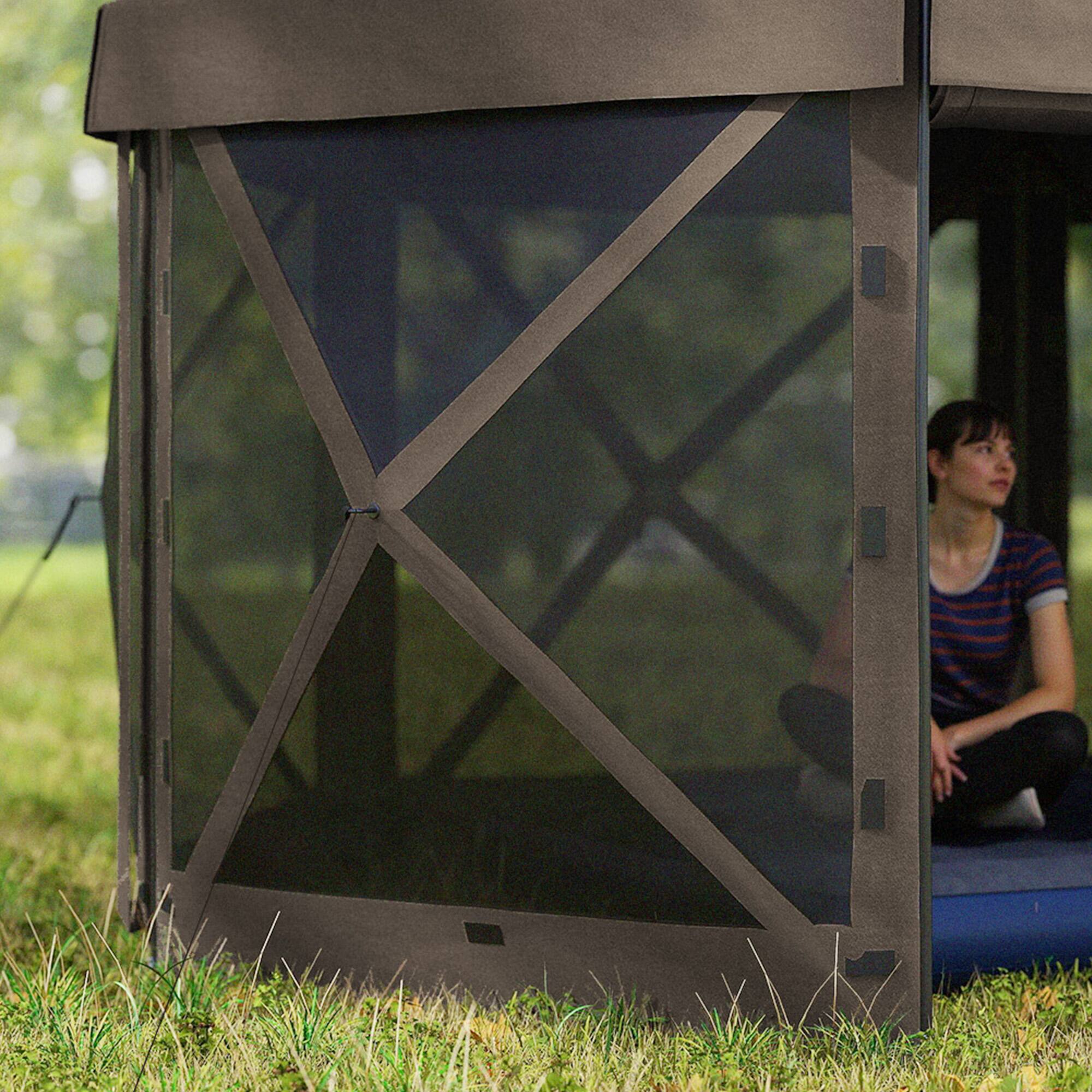 Alt View 8. Outsunny - x 12' Hexagonal Pop Up Gazebo Canopy Tent with 5 Sidewalls - Brown.