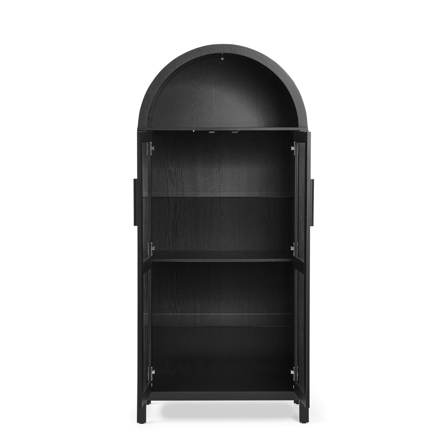 Left. Lirago - Black Arched Accent Cabinet with Doors Adjustable Glass Partitions 15.5"D x 30"W x 67"H - Black.