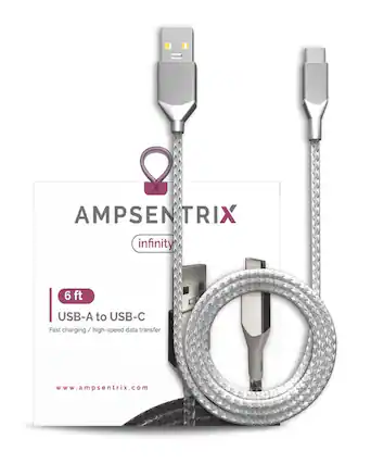 X AMPSENTRIX infinity 6 ft USB-A to USB-C Fast charging / high-speed / data transfer www.ampsentrix.com