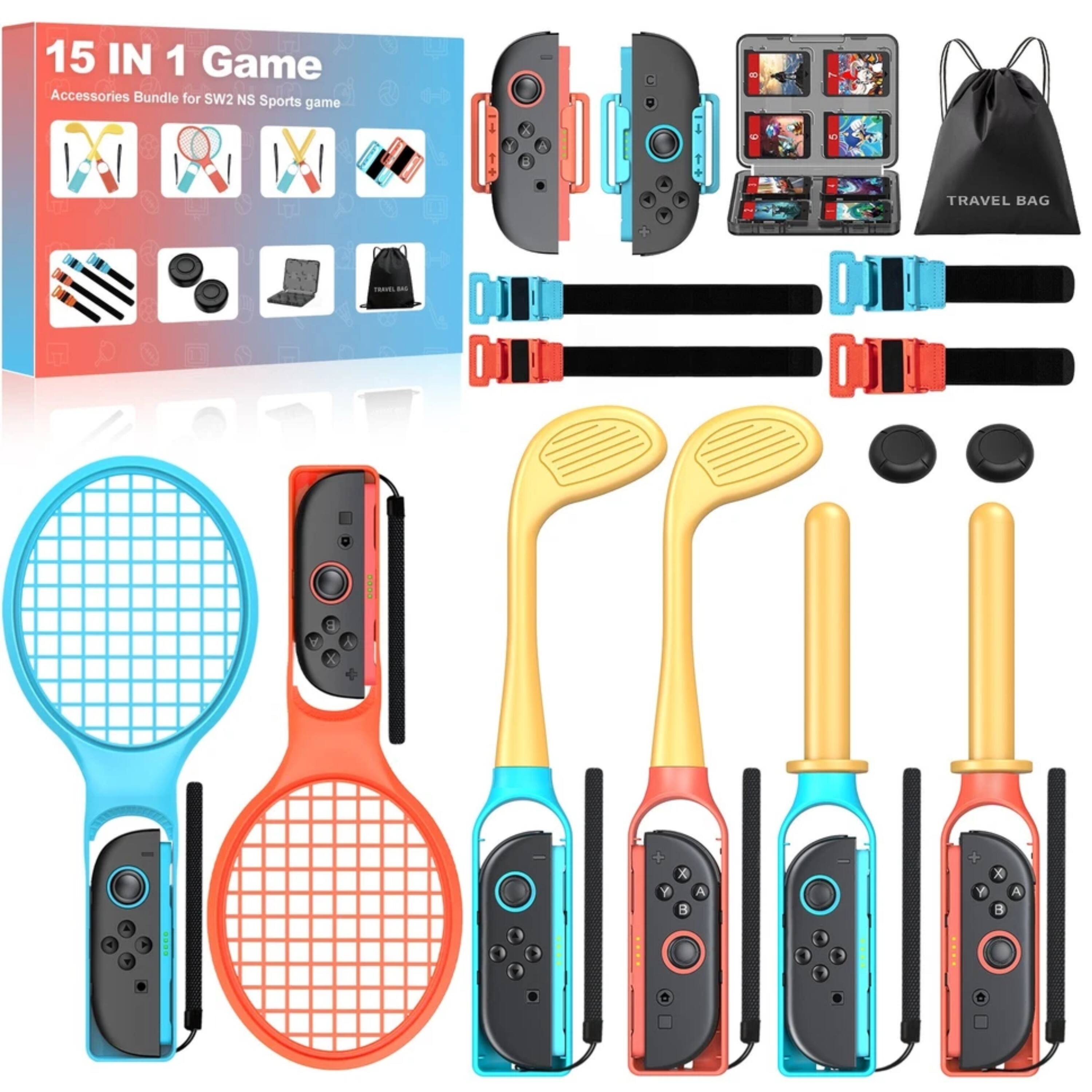 15 IN 1 Game Accessories Bundle for SW2 NS Sports game & Travel Bag