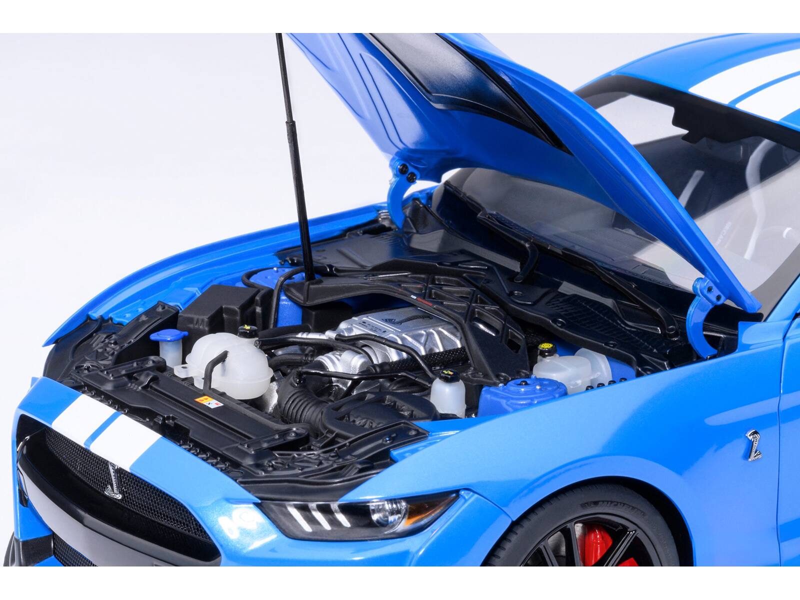Alt View 2. Autoart - Ford Mustang Shelby GT500 Grabber Blue w/ White Stripes 1/18 Model Car by Autoart.