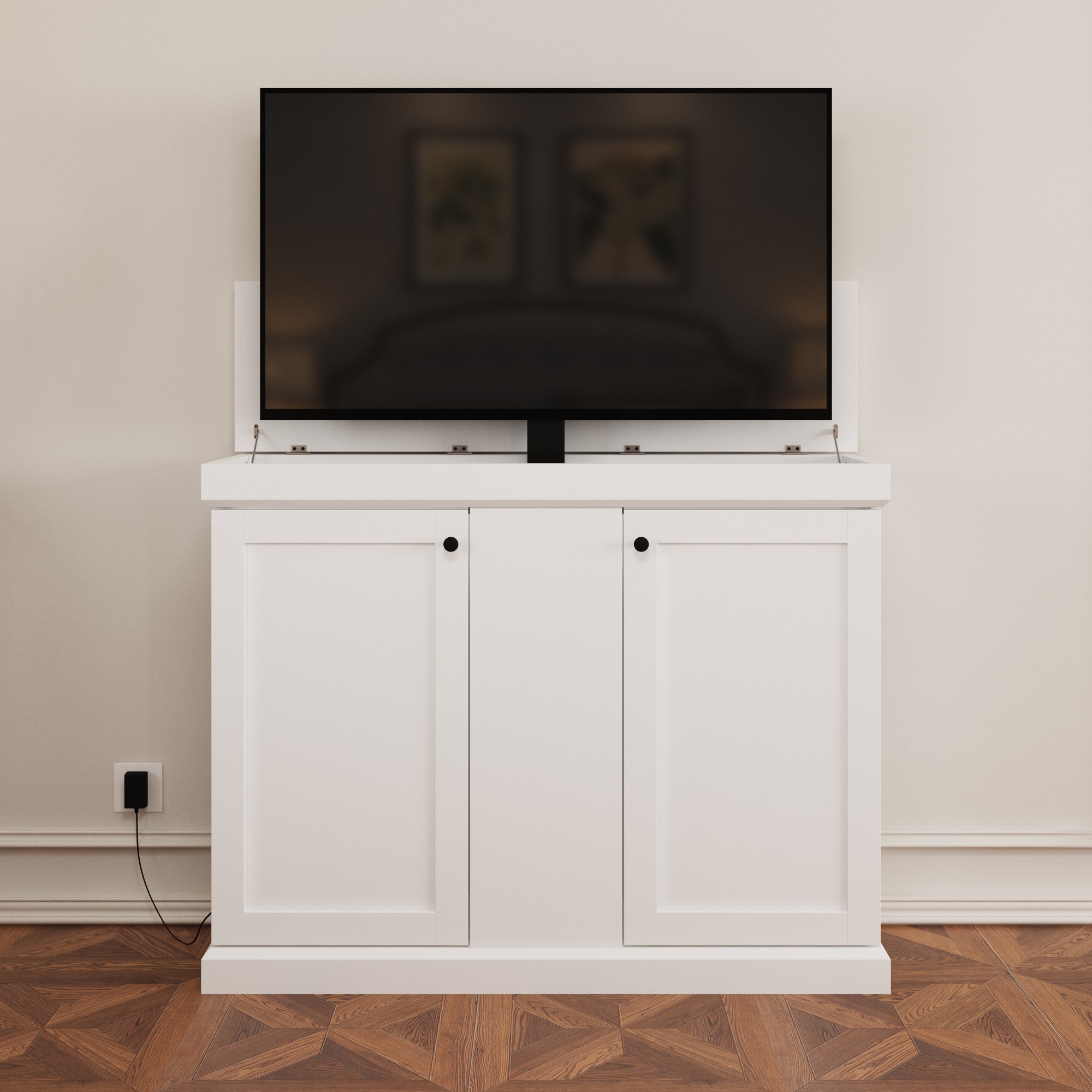 Front. Famapy - Smart Lift TV Console for Up to 50 Inch TV, Remote Control Media Cabinet with Hidden Storage Entertainment Center - White.