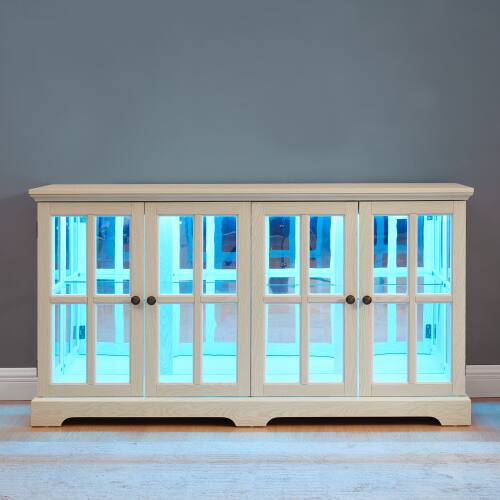 Alt View 1. LUCKY ONE - Freestanding LED Curio Display Cabinet with Adjustable Shelves Four Doors Vintage Bookcase for Collectibles - White.