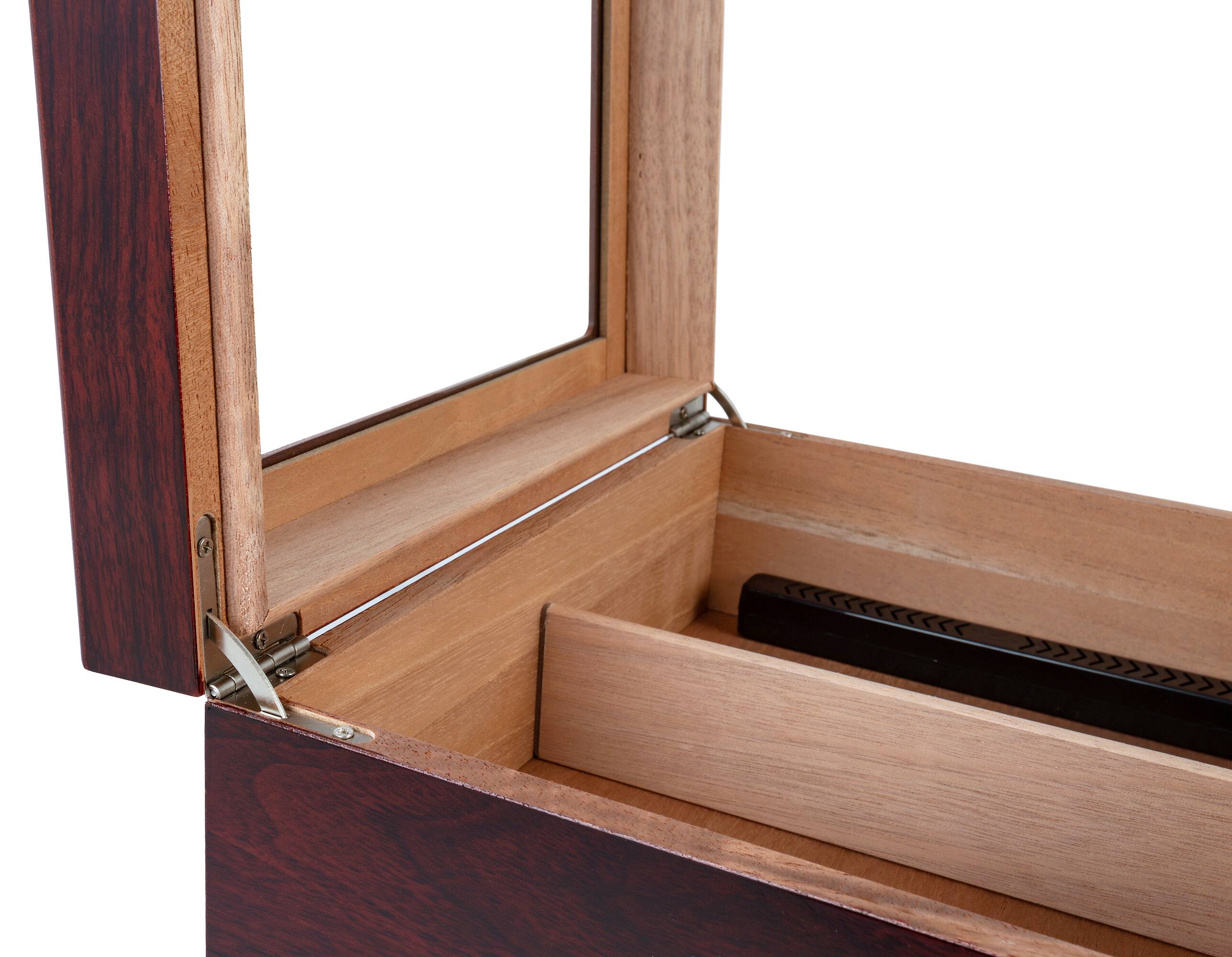 Alt View 5. Prestige - Imperial Glasstop Humidor w/ Storage - Dark Cherry Finish.