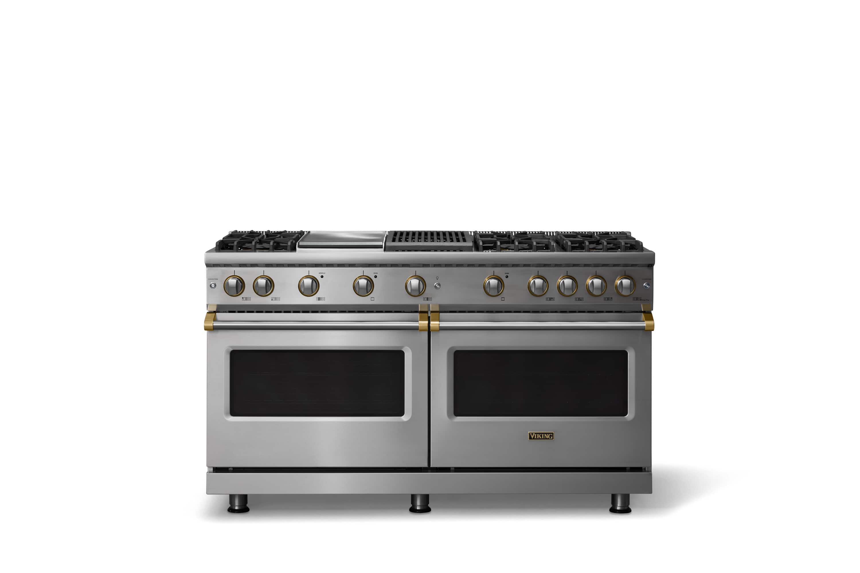 Viking - 60"W. Pro5S  8.0 Cu. Ft. Freestanding Sealed 6 Burner LP Gas Convection Range/Double Oven-Stainless Steel/Brushed Brass - Stainless Steel