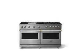 Viking - 60 in. Wide 6 Burner Pro 5 Series 8.0 Cu. Ft. Freestanding Sealed Burner LP Gas Convection Rangewith Brushed Brass Trim - Stainless Steel