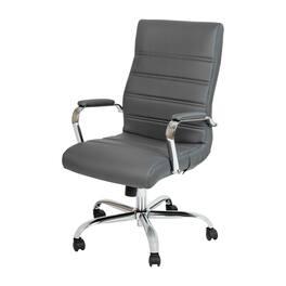 Emma + Oliver - High Back Executive Swivel Office Chair with Metal Frame and Arms - Gray LeatherSoft/Chrome Frame