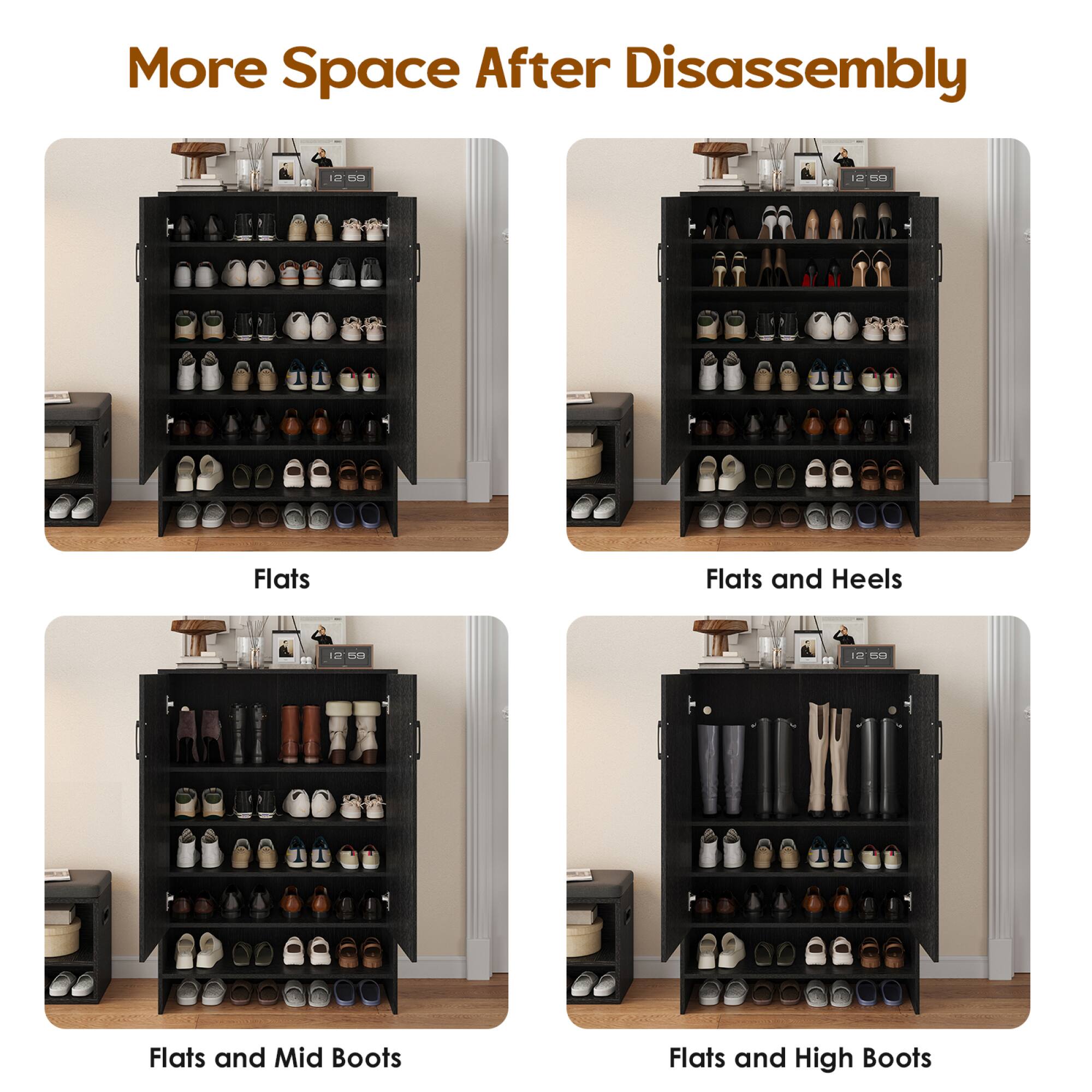 More Space After Disassembly

Flats

Flats and Heels

Flats and Mid Boots

Flats and High Boots