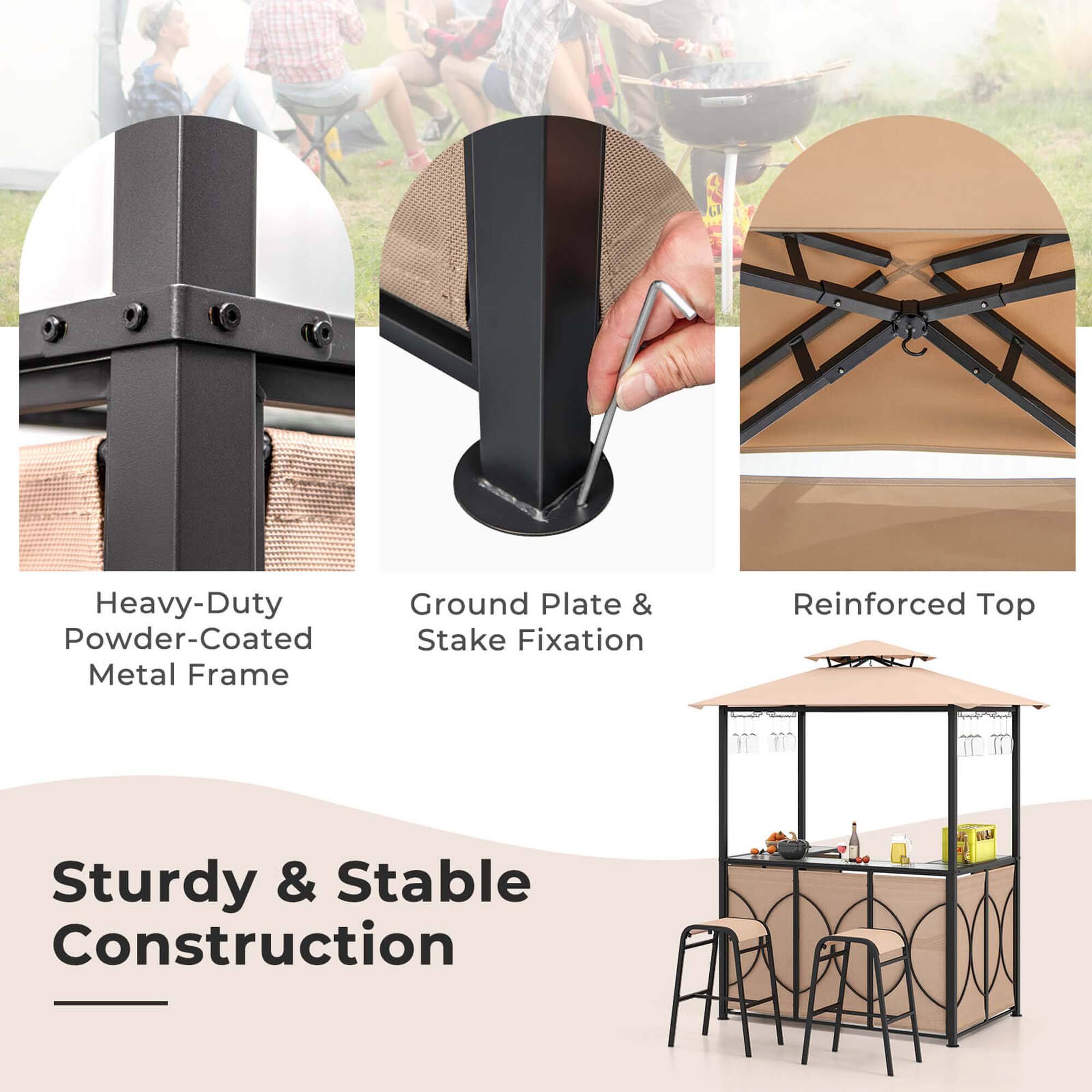 Heavy-Duty Ground Plate & Powder-Coated Stake Fixation Metal Frame Reinforced Top Sturdy & Stable Construction