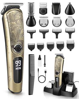 PRIMEPLUS - Beard Trimmer for Men, Waterproof Electric Razor – Nose, Body, Face & Mustache, Cordless Grooming Kit Gift - Gold