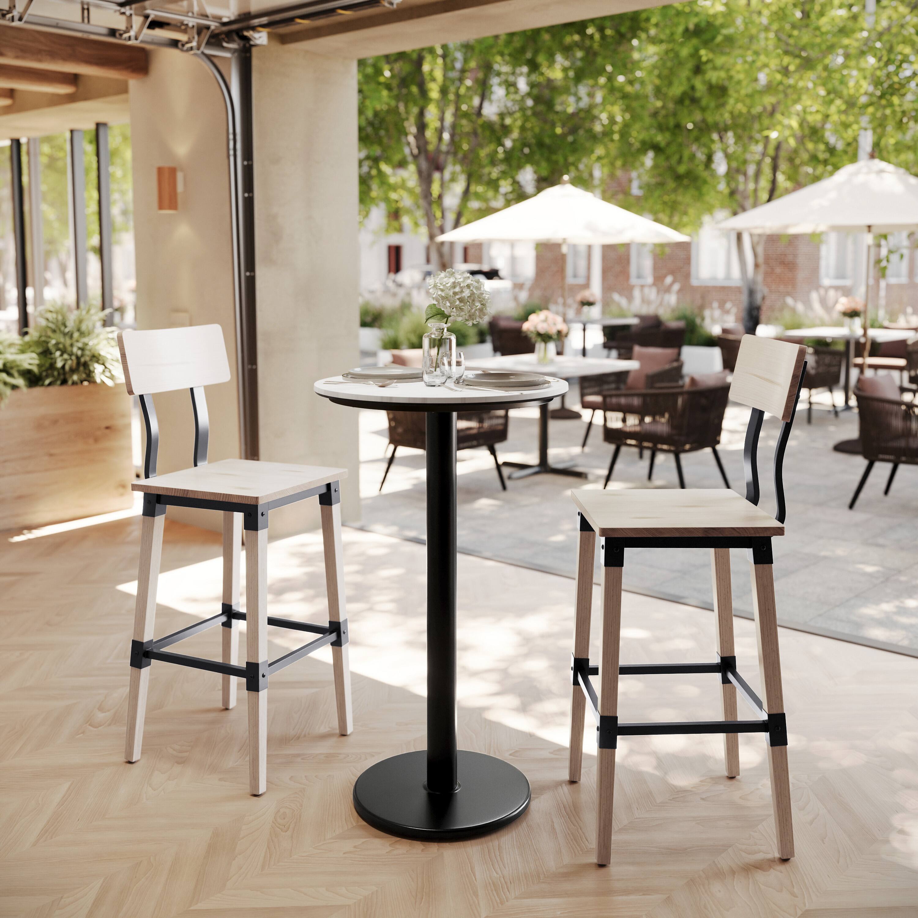 Alt View 1. Emma + Oliver - PureShield Tabletop with Seam-Free Surface Innovation and Bar Height Base - White Faux Marble/Black Base.