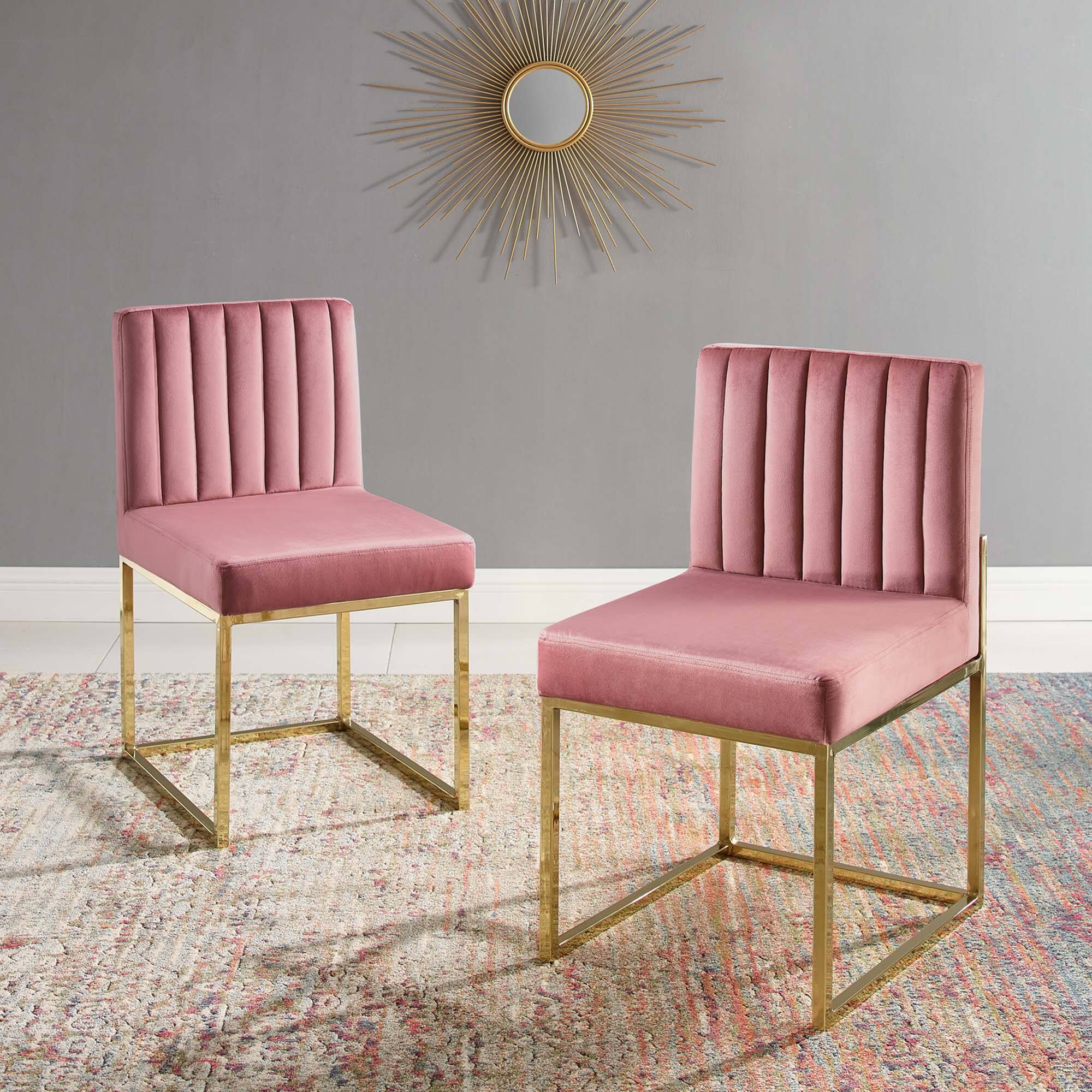 Front. Modway - Carriage Performance Velvet Dining Chair Set of 2 by Modway - Gold Dusty Rose.