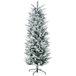 BreeBe - 6ft Tall Flocked Artificial Christmas Tree Holiday Décor with 477 Snow Branches - Green
