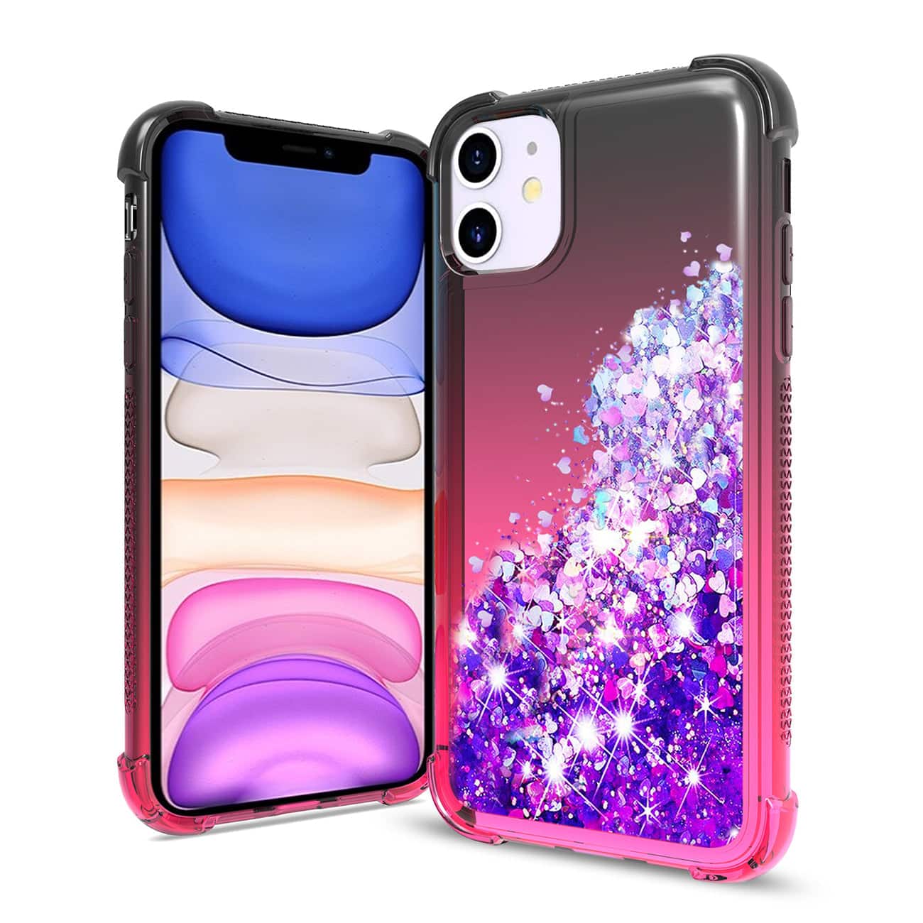 Reiko - Shiny Flowing Glitter Liquid Bumper Case For Apple Iphone 11 In - Black