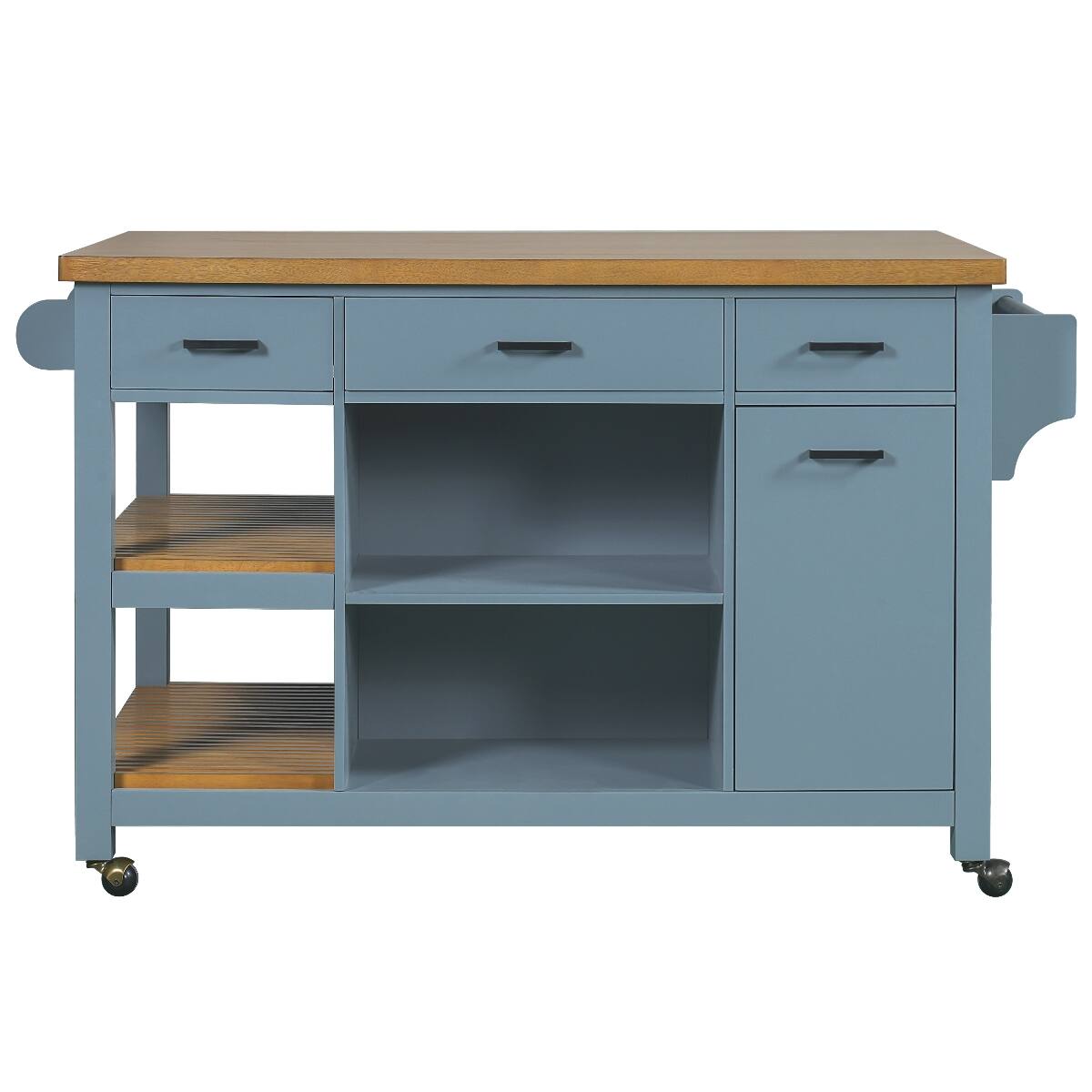 Alt View 6. Loheer - Loheer 52 inch kitchen island cart rubber wood top rolling kitchen island with storage drawers - Blue Gray.