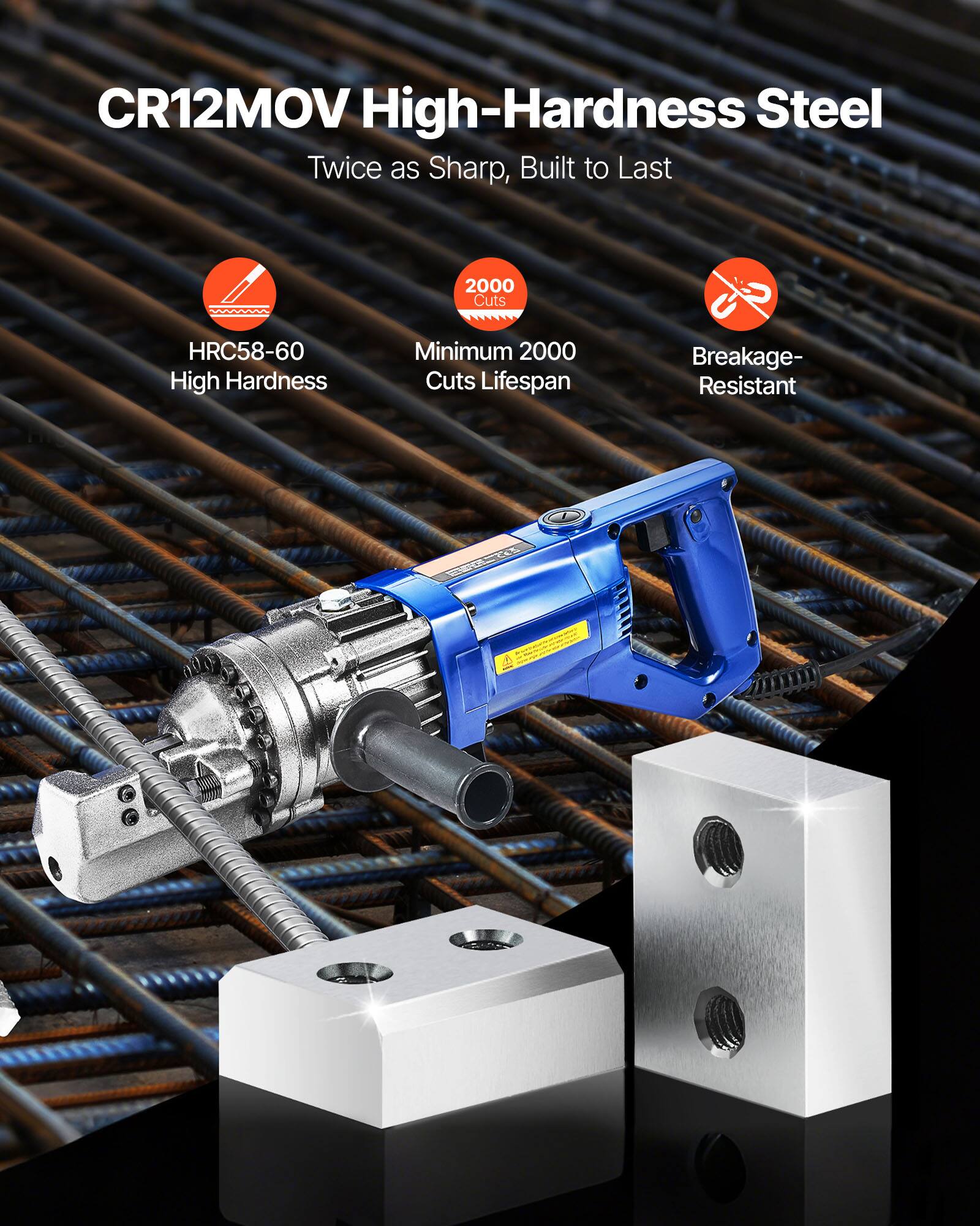 CR12MOV High-Hardness Steel  
Twice as Sharp, Built to Last  

- HRC58-60 High Hardness  
- Minimum 2000 Cuts Lifespan  
- Breakage-Resistant