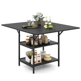Costway - Dining Table for 4-6People,47"Rectangular Kitchen Table with 2-tier Storage Shelves - Black