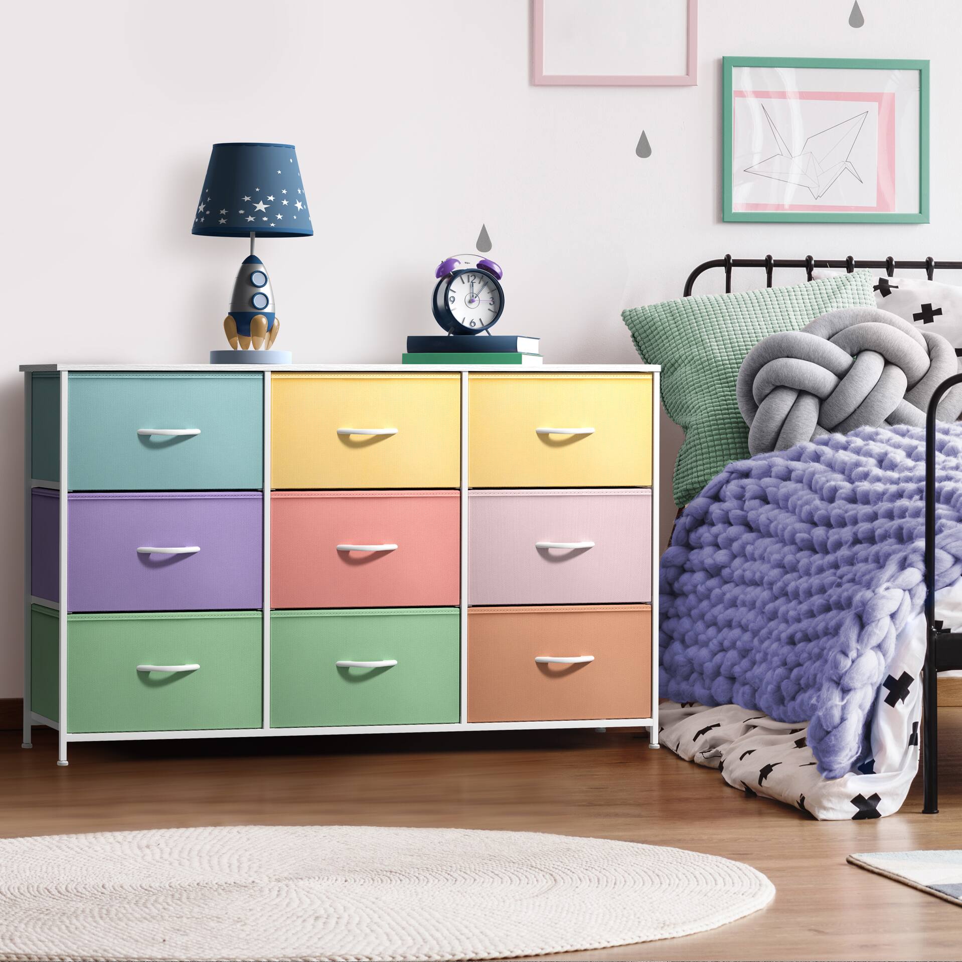 Angle. Sorbus - Sorbus Kids Dresser with 9 Drawers - Storage Unit Organizer Chest for Clothes - Bedroom, Kids Room, Nursery, & Closet - Multicolor Pastel.