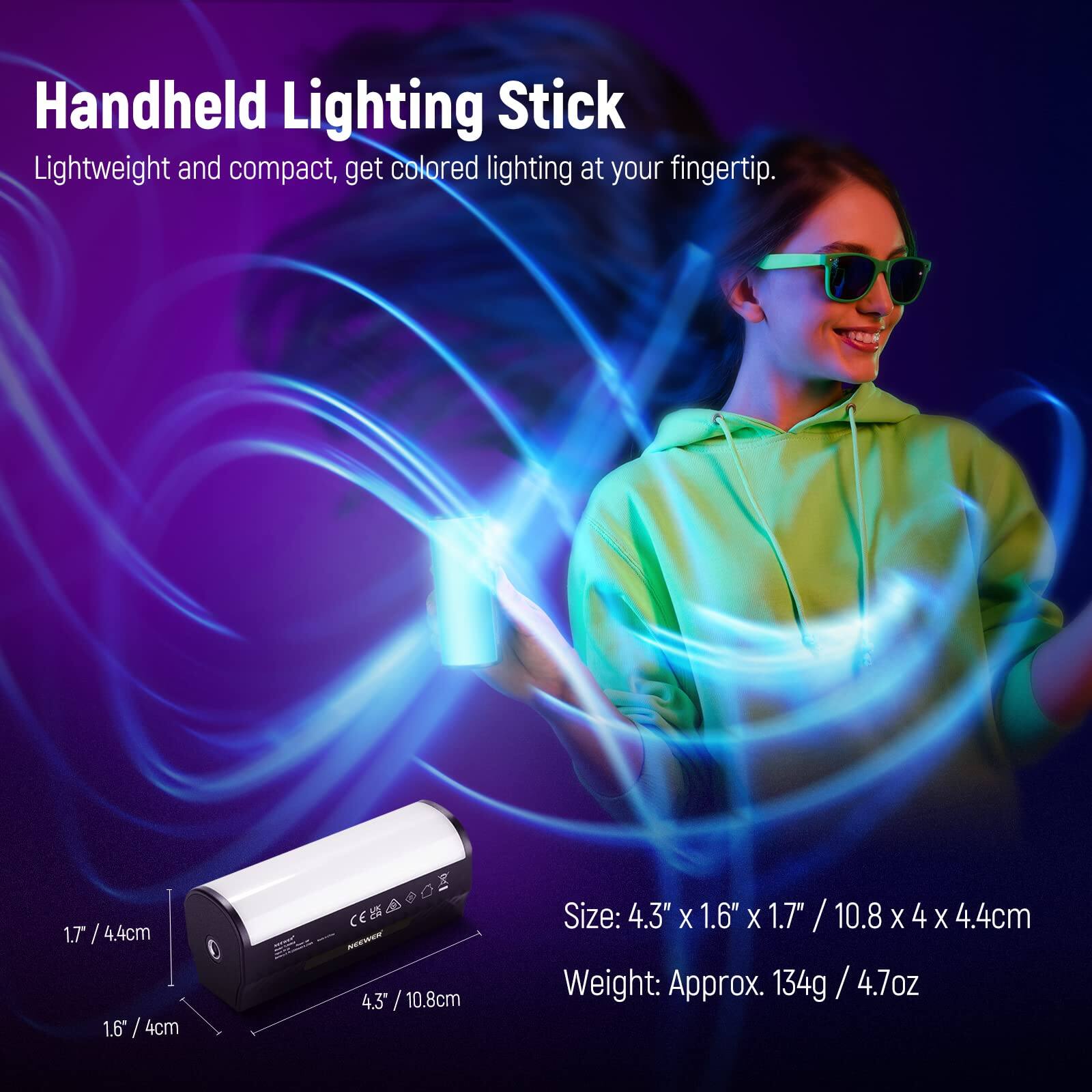 Handheld Lighting Stick

Lightweight and compact, get colored lighting at your fingertip.

Size: 4.3" x 1.6" x 1.7" / 10.8 x 4 x 4.4cm

Weight: Approx. 134g / 4.7oz