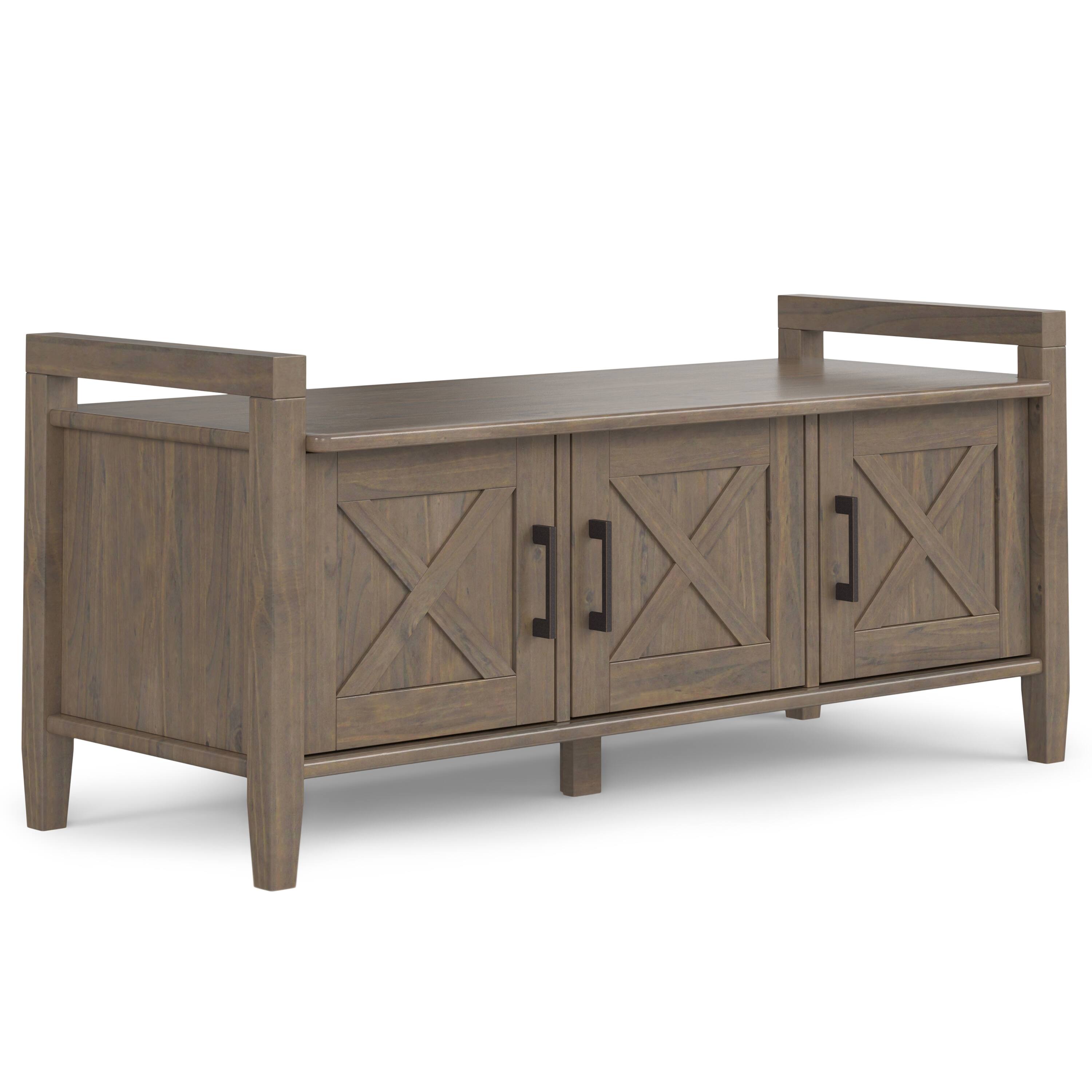 Front. Simpli Home - Ela SOLID WOOD 44 inch Wide Transitional Entryway Storage Bench in Smoky Brown - Smoky Brown.