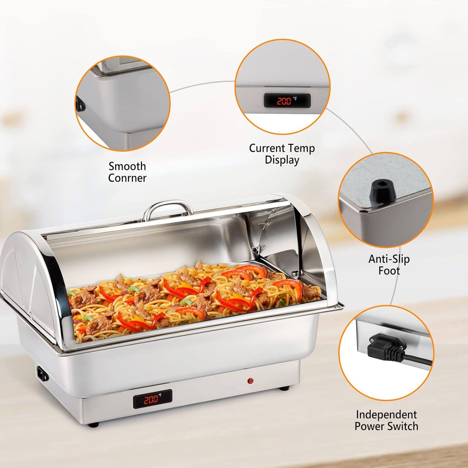 - Smooth Corner
- Current Temp Display
- Anti-Slip Foot
- Independent Power Switch