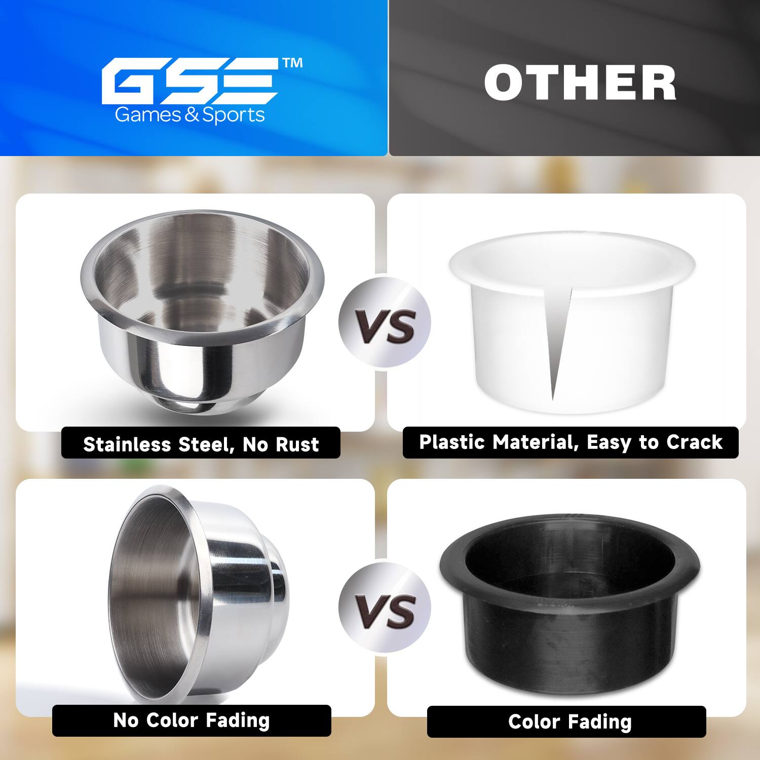 TM GSE Games & Sports OTHER VS Stainless Steel, No Rust VS Plastic Material, Easy to Crack VS No Color Fading Color Fading