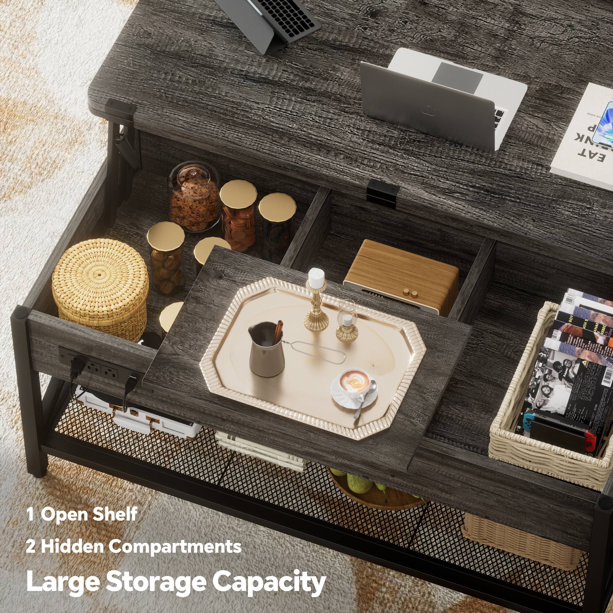 1 Open Shelf  
2 Hidden Compartments  
Large Storage Capacity