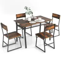 Costway 5 Piece Dining Table Set Industrial Rectangular Kitchen Table with 4 Chairs - Brown - Front_Zoom