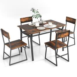 Costway - 5 Piece Dining Table Set Industrial Rectangular Kitchen Table with 4 Chairs - Brown