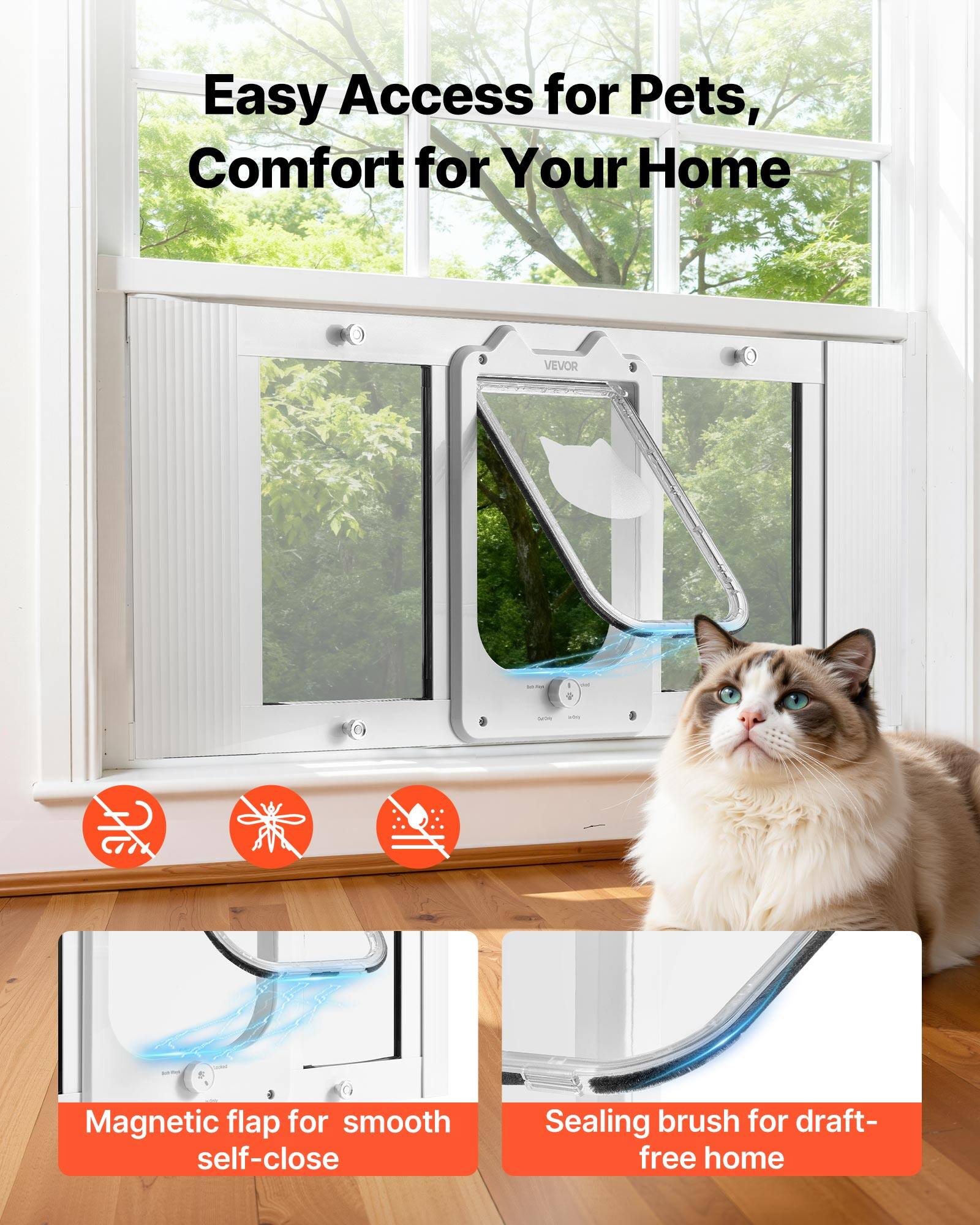 Easy Access for Pets, Comfort for Your Home

VEVOR

Magnetic flap for smooth self-close

Sealing brush for draft-free home