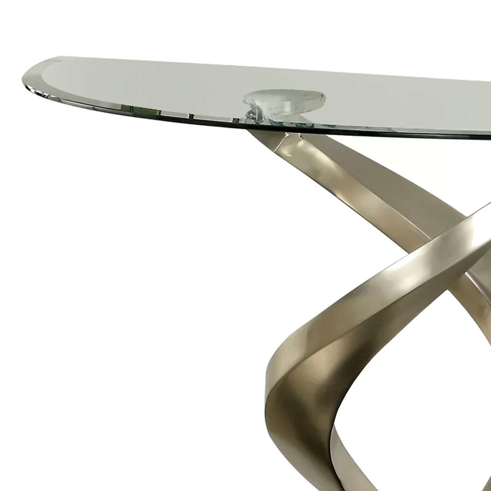 Alt View 1. Manhattan Lane - Sofa Table with Twisted Metal Base and Semi Circular Glass Top - Silver and Black.